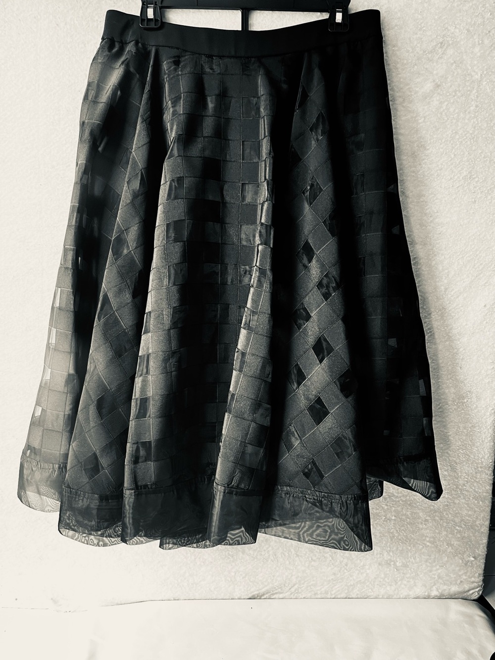 Christian Siriano Black Circular  Sheer Checkered Overlay Cocktail Skirt Size 14